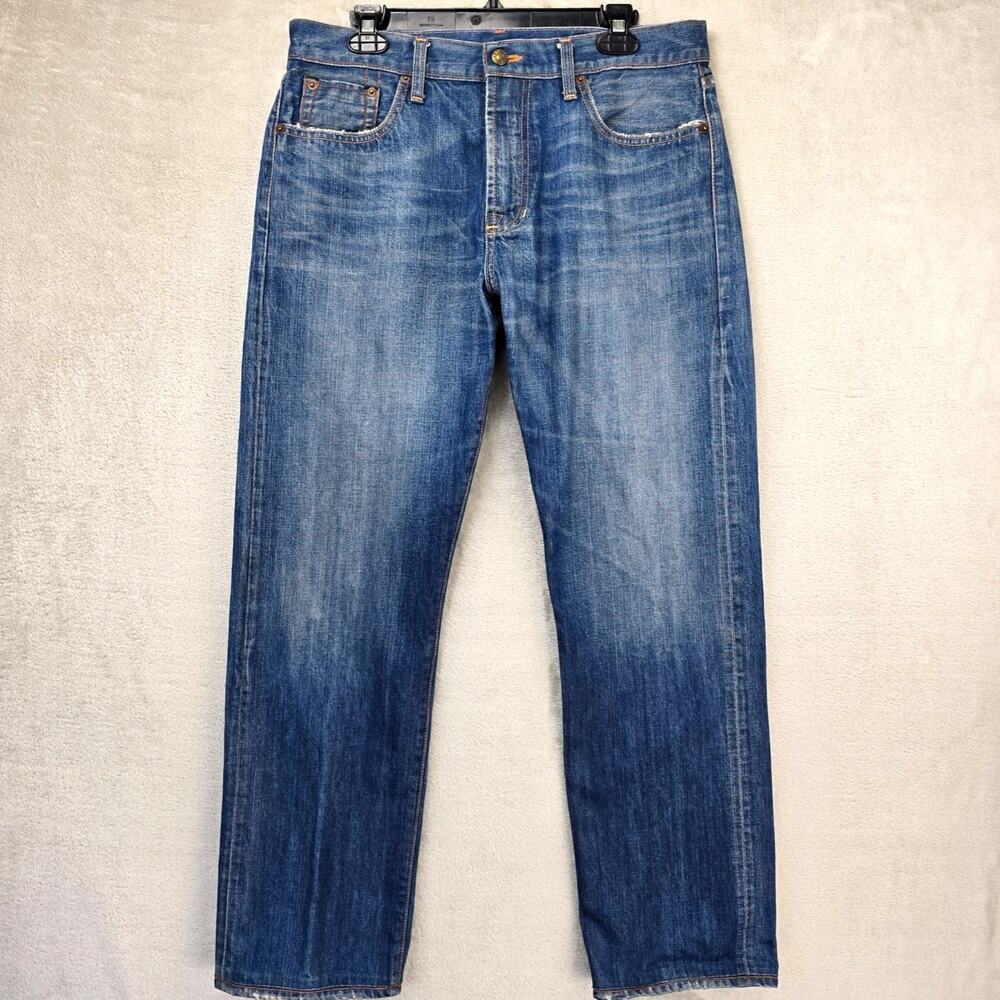 Jean Shop Rocker Selvedge Jeans Mens 34x31 Blue Whiskers Fade Denim USA Made